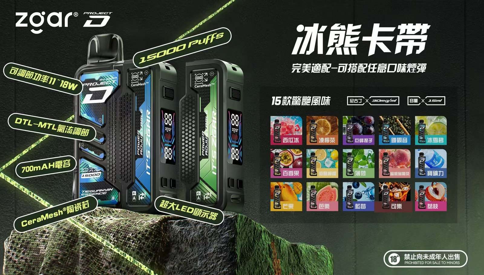 【加購 $100 送主機】Zgar 冰熊卡帶 長效 15000 口巔峰續航、15ml 海量煙油裝載 搭載 LED 智慧實時顯示螢幕 前衛卡帶美學設計 台灣現貨:圖片 3
